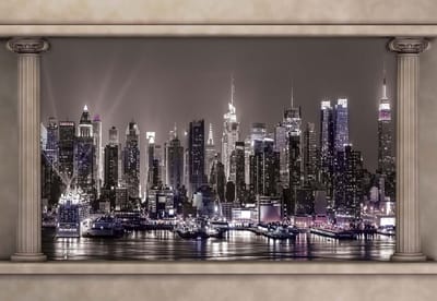 Fotobehang New York City Skyline Window View | XL - 208cm x 146cm | 130g/m2 Vlies