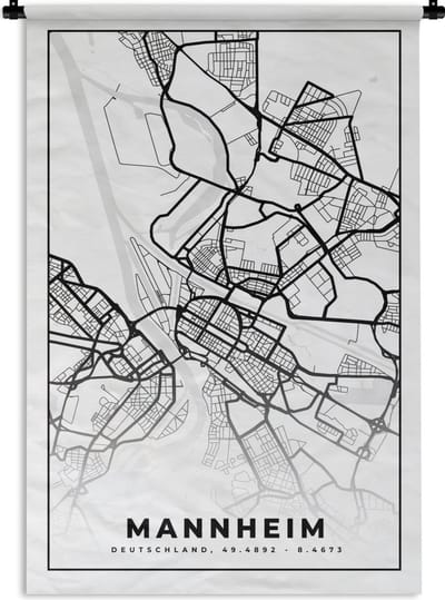 Wandkleed - Wanddoek - Mannheim - Stadskaart - Plattegrond - Kaart - 120x180 cm - Wandtapijt