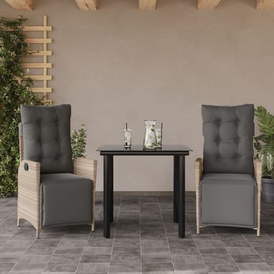 vidaXL - 3-delige - Tuinset - met - kussens - poly - rattan - lichtgrijs