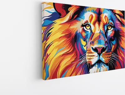 Saammp Canvas Schilderij - Leeuw olieverf - Abstract - 45x30 - Foto op canvas - Wanddecoratie - Muurdecoratie Kinderkamer - Slaapkamer decoratie - Canvas Print