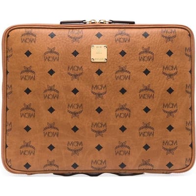 MCM Aren Ritssluiting Kunstleer Clutch Tas Medium Unisex Clutch Tas Bruin Cognac MXEAAVI03CO001 Basic Set (Bag+Dust Bag) brown