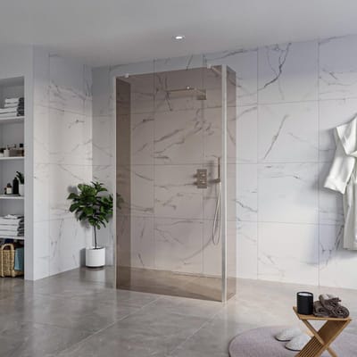 FugaFlow Eccelente Vetro Vrijstaande inloopdouche badkamer - 110x200cm - Rookglas - antikalk - 8mm veiligheidsglas - 2 zijwanden 40cm - met wandarmen en hoekprofielen - RVS geborsteld -
