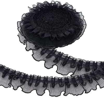 Dailygoods- Kantband Dubbellaags 10 Yards - Gotische Bloemen - Bruiloft - Polyester Stof - 6 cm Breed - Zwart