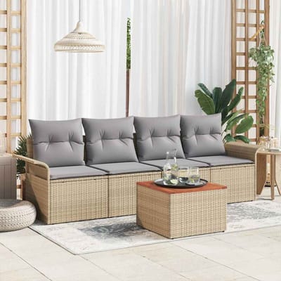 vidaXL - Tuinbank - Set - 5 - st - 4-Aantal - zitplaatsen - Beige - en - Lichtgrijs