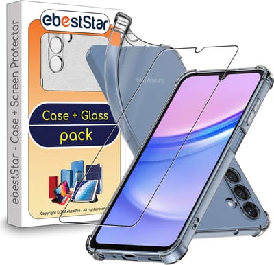 ebestStar - Hoes geschikt voor Samsung Galaxy A15, A15 5G, Silicone Slim Cover Case, Versterkte Hoeken en Randen hoesje, Transparant + Gehard Glas