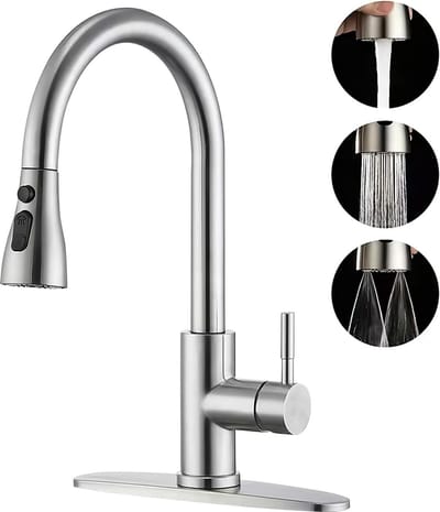 SnelShoppen - Keukenkraan Uittrekbaar, Hoge Druk Keuken Mengkraan met Twee Sprayfuncties, RVS 360° Draaiende Spoelbak Kraan voor Badkamer en Keuken