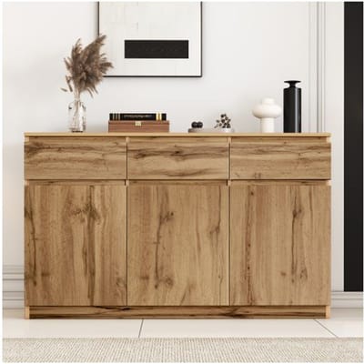 Multifunctionele buffetkast met 3 deuren en 3 lades, ruime keukenkast, 135*40*81 cm