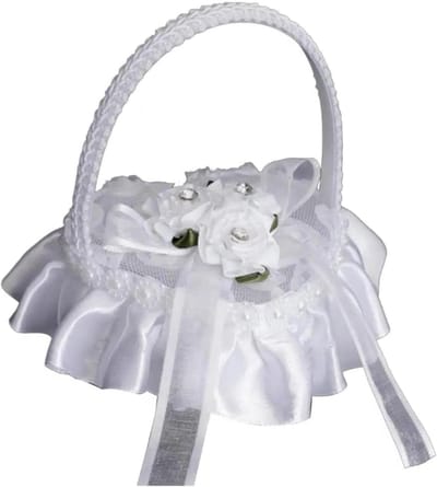 Bruiloft Mandje - Ringhouder Decoratie - Ceremonie Versieren - Elegant Kant Design - 11 x 10 cm - Wit