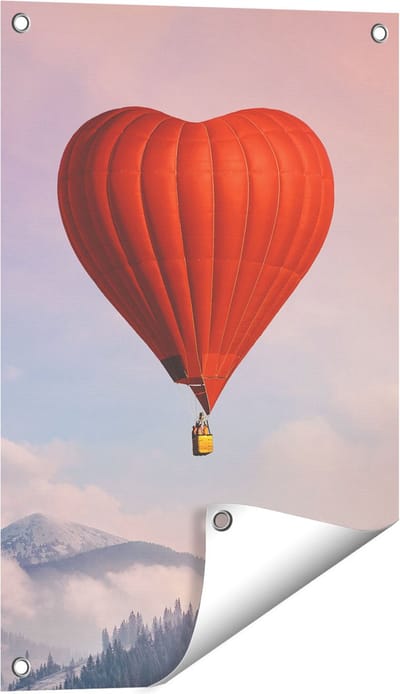 Gards Tuinposter Luchtballon in de Vorm van een Hart - 40x60 cm - Tuindoek - Tuindecoratie - Wanddecoratie buiten - Tuinschilderij