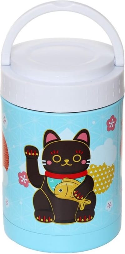 Maneki Neko Gelukskat RVS Thermospot , Lunchpot, Snackpot warm en koud 500 ml