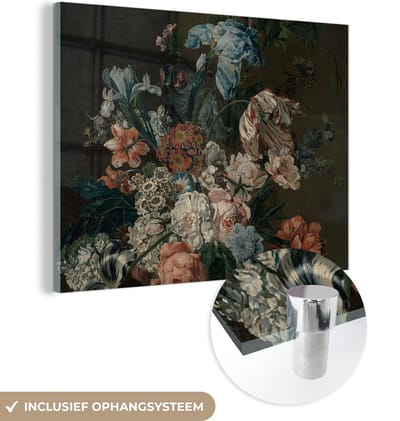 MuchoWow® Glasschilderij 160x120 cm - Schilderij acrylglas - Stilleven met bloemen - Schilderij van Cornelia van der Mijn - Foto op glas - Schilderijen