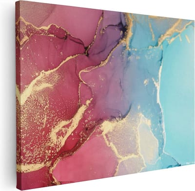 Artaza Canvas Schilderij Abstracte Kunst - 40x30 cm - Klein - Muurdecoratie Goud - Wanddecoratie Woonkamer - Kamer Accessoires Marmer Look