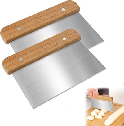 Deegschraper-2 stuks-15cm-Deegkrabber van roestvrij staal-Houten handvat-Deegsnijder-Groentesnijder-Pizzames-Voor Taart En Cake-RVS