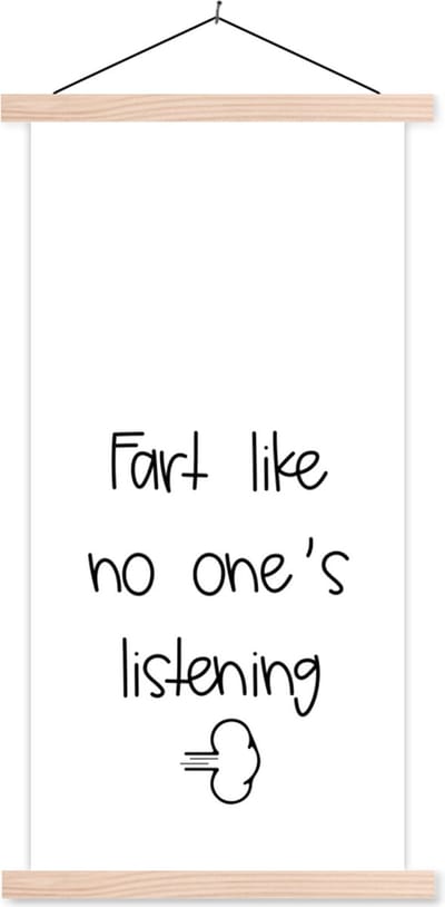 Posterhanger incl. Poster 60x120 cm - Schoolplaat - Spreuken - Quotes - Fart like no one's listening - Scheet - Wolk - Textielposter - Blanke latten