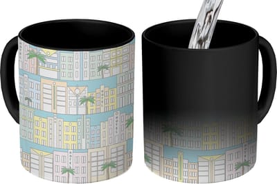 Magische Mok - Foto op Warmte Mokken - Koffiemok - Miami - Skyline - Patroon - USA - Magic Mok - Beker - 350 ML - Theemok