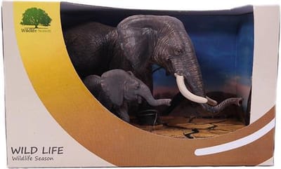 PIA Soft Toys - Moeder Olifant en kalf in Showbox - PVC - Wildlife - 18cm