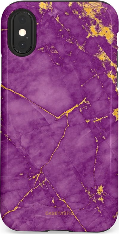 Casetastic hoesje geschikt voor Apple iPhone X / Apple iPhone XS - Dubbellaagse bescherming - Paarse Marmer - Fashion Case - Lavendel Goud