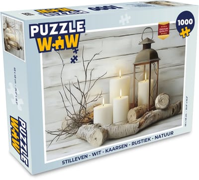 Puzzel Stilleven - Wit - Kaarsen - Rustiek - Natuur - Legpuzzel - Puzzel 1000 stukjes volwassenen