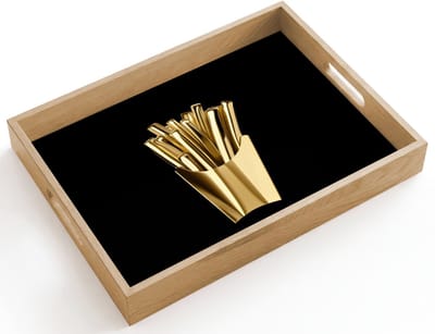 Dienblad hout 40x30 cm - Schootdienblad - Friet - Goud - Chrome - Eten - Borrelplank rechthoek - Plateau dienbladen