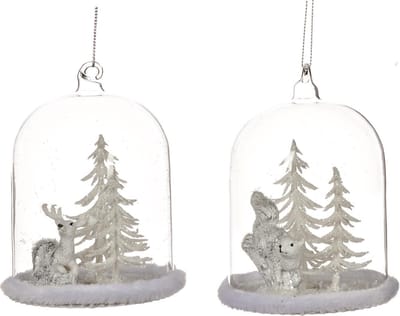 Goodwill Globe Winter Tafereel Hertje-Eekhoorn Glas-Sneeuw Wit 10.5 cm Voordeel Ass per 2 stuks