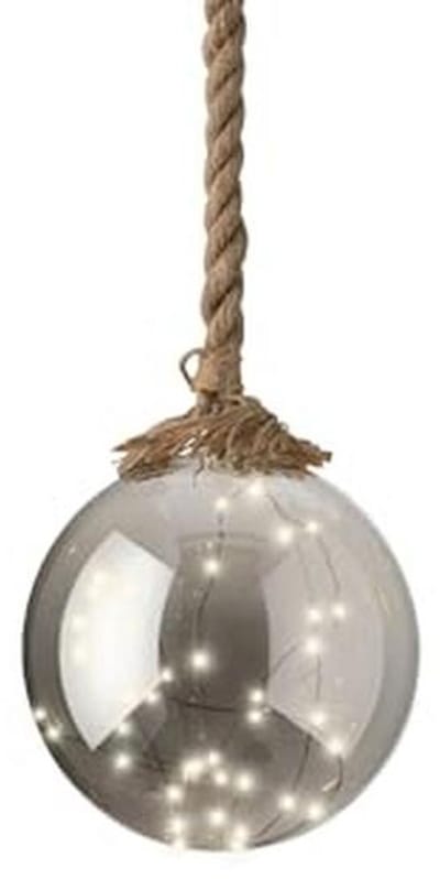 Kaemingk Lumineo bal micro LED glas met jute touw op batterij D20cm warm wit kerstbal Modern, Minimalist Kerstmis