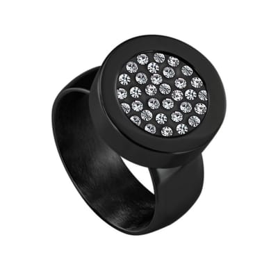 Quiges RVS Schroefsysteem Ring Zwart Glans 16mm met Verwisselbare Zirkonia 12mm Mini Munt