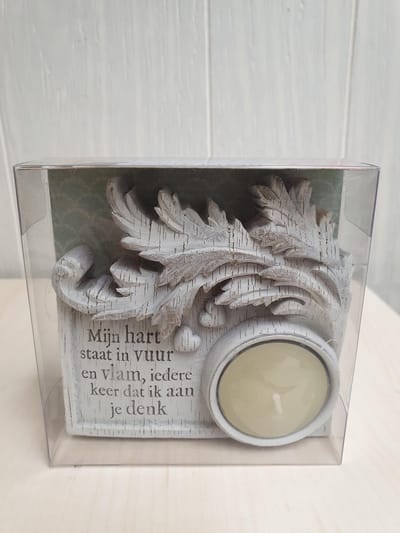 H&H Driftwood theelichthouder met tekst Mijn hart.......