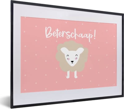 Fotolijst incl. Poster - Get well soon - Quotes - Roze - Schaap - 40x30 cm - Posterlijst