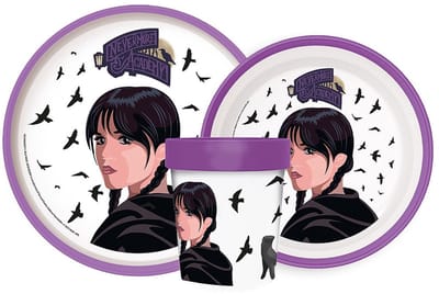 Wednesday Nevermore Academy antislip dinerset, micro plastic set