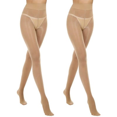 Kave 2 Paren Sexy Zwarte Panty's Transparante Kousen Voor Vrouwen Zwart Glanzende Olie Panty's Gladde Kousen Matte Kousen fit for 40-70kg beige