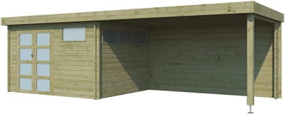 Woodlands Blokhut Modern met Overkapping en Dakisolatie Geïmpregneerd 755 x 295 cm