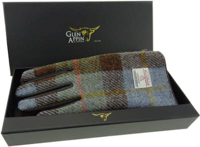 Dames Handschoenen MacLeod met Bruin Leer - Harris Tweed - Glen Appin of Scotland L