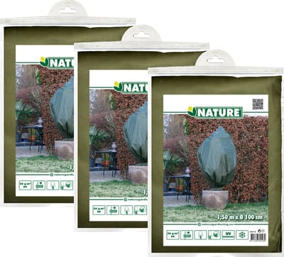Nature plantenhoes met trekkoord - 3x stuks - H150 x D100 cm - groen - anti-vorst planten beschermhoes