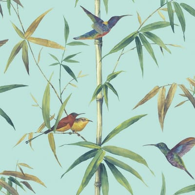 Noordwand - Behang - Kolibri - and - Bamboo - turquoise