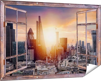 Gards Tuinposter Doorkijk Londen Stad bij Zonsopgang - 150x100 cm - Tuindoek - Tuindecoratie - Wanddecoratie buiten - Tuinschilderij