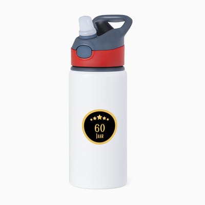 Hacebo® - 60 jaar waterfles met rietje rood - iemand die 60 jaar is geworden of 60 jaar lang een relatie hebben of getrouwd zijn - verjaardagscadeau - verjaardag - cadeau - kado - geschenk - gift - relatie - trouwdag - water fles - 650ML