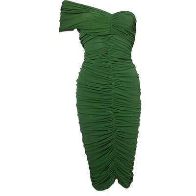Lanvin groene draped jurk met één schouder