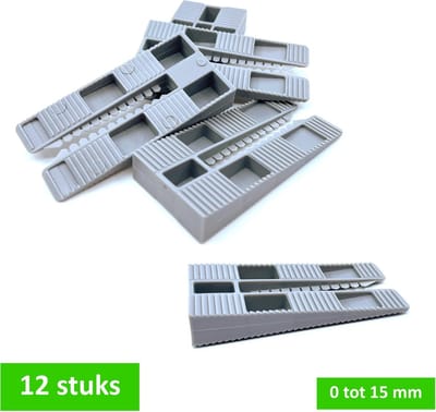 TQ4U meubelwig - Stelwig - Kunststof - 0 tot 15 mm - 43 mm breed - Grijs - 12 stuks