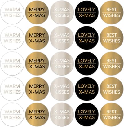 Kerst Stickers Goud Zwart Zilver Wit | 25 x | Feestdagen Cadeautjes Inpakken | 5 cm