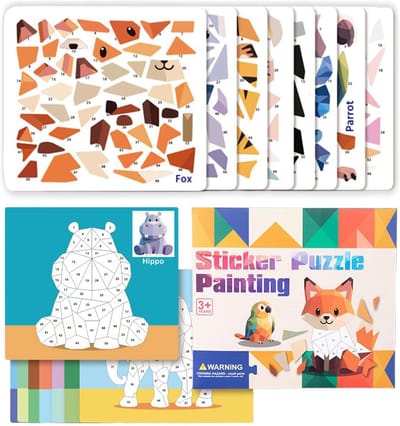 Puzzelboek met stickers - 3D-kunst - Spelenderwijs leren - Ontwikkel fijne motoriek - 26 x 23 cm - Dier