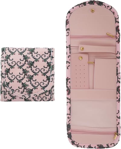 Reisjuwelendoos voor sieradenopslag - Perfect voor ringen, oorbellen, kettingen en horloges - Compact en stijlvol in roze fluweel