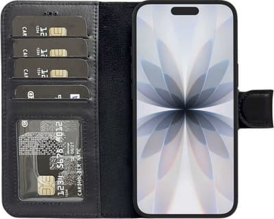 Lykke iPhone 17 Hoesje- Echt Leren Hoesje met MagSafe -Pasjeshouder- Uitneembare Backcover –Zwart