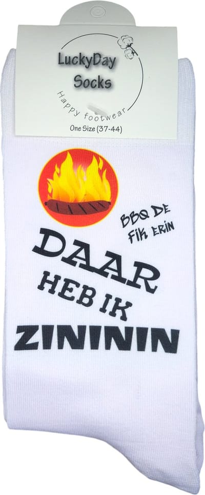 Zininin - BBQ Sokken - Barbecue - Verjaardags cadeau vrouw en man - vrolijke sokken - Valentijns cadeau - Witte sokken met tekst - grappige sokken - leuke dames en heren sokken - moederdag - vaderdag - Sokken waar je vrolijk van wordt - Maat 37-44