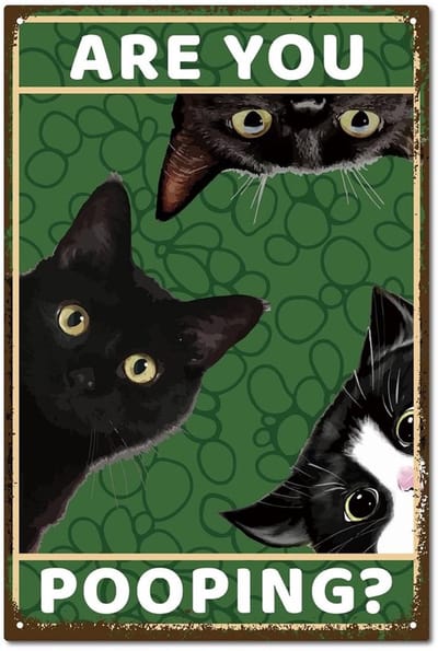 Dailygoody - Zwart katten bord - Vintage metalen bord - Retro toilet