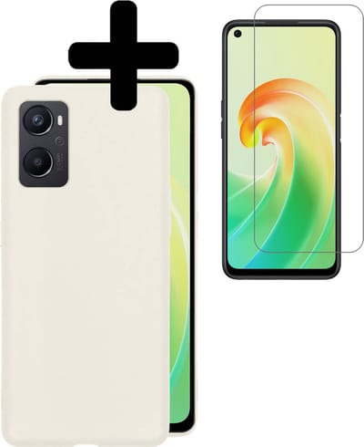 Hoesje - Met Screenprotector - Geschikt voor OPPO A76 - Sterk & Shockproof - Back Cover - Siliconen Case - Telefoon Hoes - Telefoonhoesjes - Wit