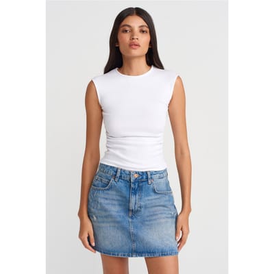 Dames Ribbel Mouwloze T-shirt met Ronde Hals