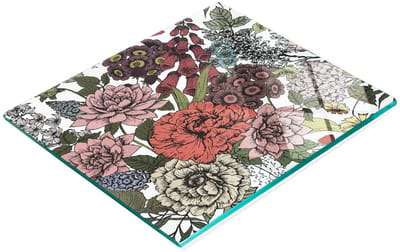 Decoratieve glazen snij- en serveerplank met vintage bloemen, 60x52 cm