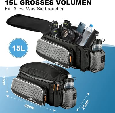 SnelShoppen - Fietstas Fietspanniers 15 Liter Waterdicht Reflecterende Achtertassen met Regenhoes, 3-in-1 Fietstas met Compartimenten voor Fietsen, Gr