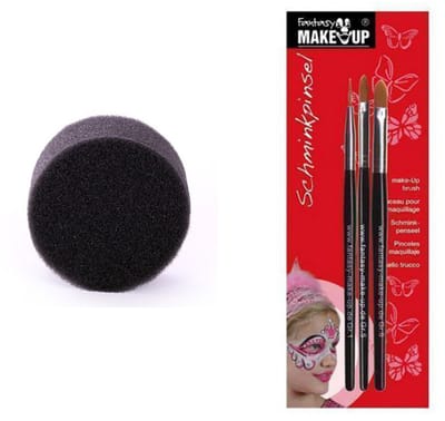 Fantasy Make Up Schmink penselen 3x en sponsje - schminkset - voor kinderen en volwassenen