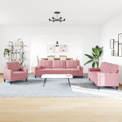 vidaXL - 3-delige - Loungeset - met - kussens - en - bolsters - fluweel - roze